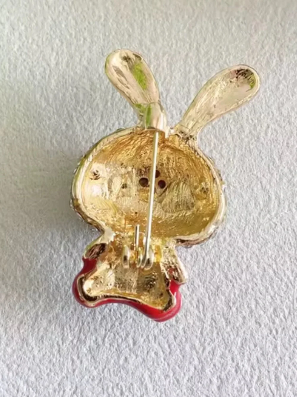 New! Anthropologie Gold-Tone Bunny Brooch with Red Enamel and Clear Crystals